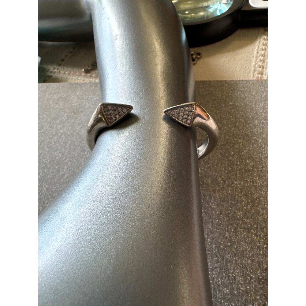 MM Hinged Cuff, Triangular Rhinestone SilverTone Bracelet - Picture 3 of 6